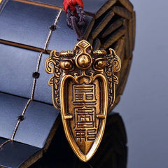 Brass Taoist Ancient Beast Pattern Pendant Necklace Amulet Vintage Unisex 07FC0E-D4 - KOEEK