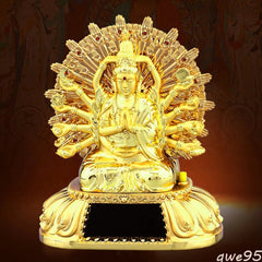 12cm Thousand-Hand Guanyin Alloy Solar Buddha Prayer Car Decor Supplies 07FC0E-D4 - KOEEK