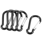 5 Pcs Black Silver Tone Aluminum Alloy Spring Gate Clip Carabiner Hook 07FC0E-D4 - KOEEK