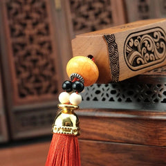 Peach Wood Peace Column Car Hanging Ornament Wooden Chinese Style Gift 07FC0E-D4 - KOEEK