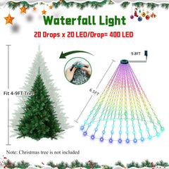 400LED Christmas Tree Waterfall Lights Fairy String Outdoor Waterproof Decor RGB 07FC0E-D4 - KOEEK