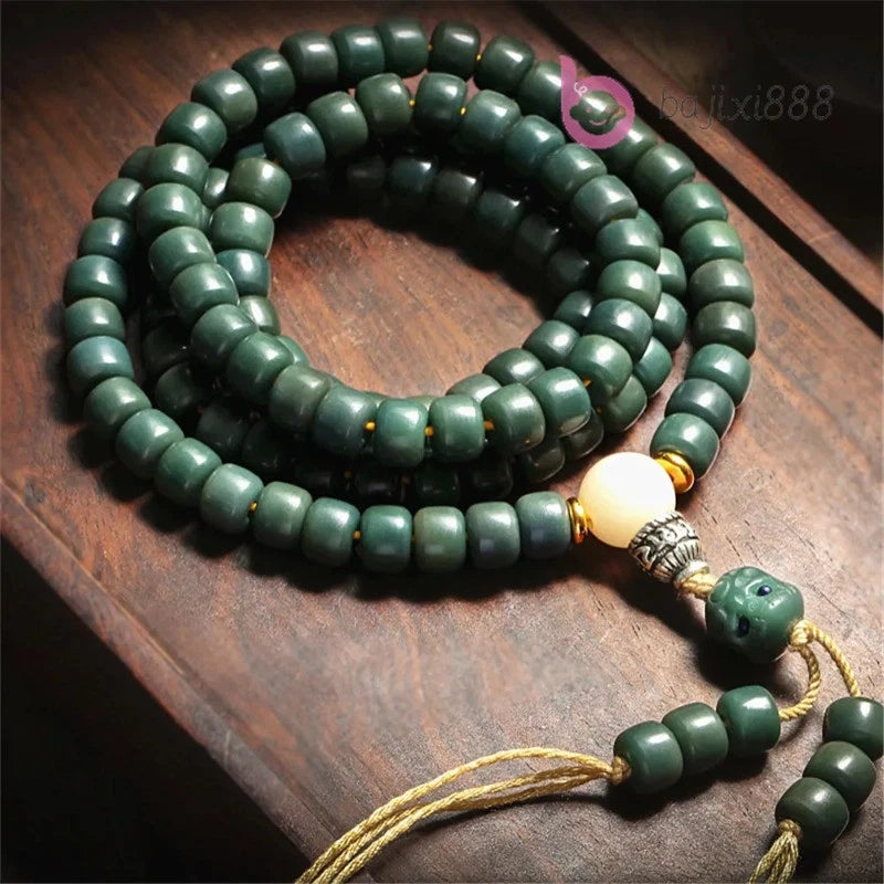 7*9mm Natural Green Bodhi 108 Buddha Prayer Beads Bracelet Amulet Necklace 07FC0E-D4 - KOEEK