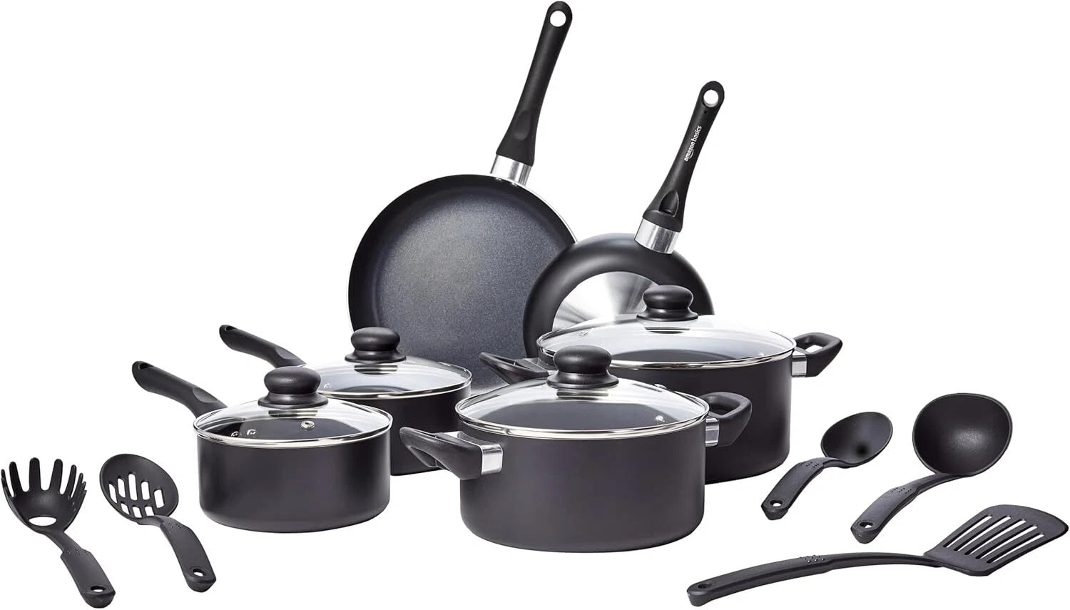 Non-Stick Cookware 15-Piece Set, Includes Pots, Pans and Cookware, Black 07FC0E-D4 - KOEEK
