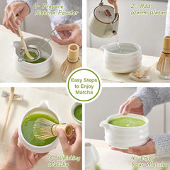 Matcha Whisk Set, Japanese Tea Set (5pcs) includes Matcha Bowl with Spout (19 oz 07FC0E-D4 - KOEEK