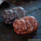 8.9cm Yixing Purple Clay Handcarved Wealth Pig Tea Pet Auspicious Ornament 07FC0E-D4 - KOEEK