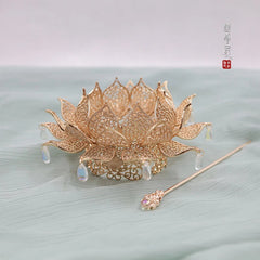Chinese Style Lotus Flower Hair Clip Tassel Hairpin Step Shake Hanfu Headwear 07FC0E-D4 - KOEEK