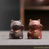 5.5cm Purple Clay Handcarved luck Cat Statue Tea Pet Absorbing Wealth Ornament 07FC0E-D4 - KOEEK