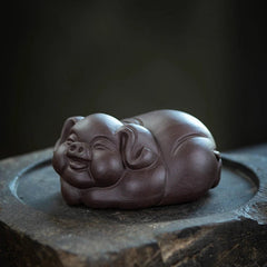 8.9cm Yixing Purple Clay Handcarved Wealth Pig Tea Pet Auspicious Ornament 07FC0E-D4 - KOEEK