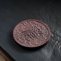 11.5cm Chinese Purple Clay Handcarved Qilin Zen Tea Tray Teaware Base Coaster 07FC0E-D4 - KOEEK