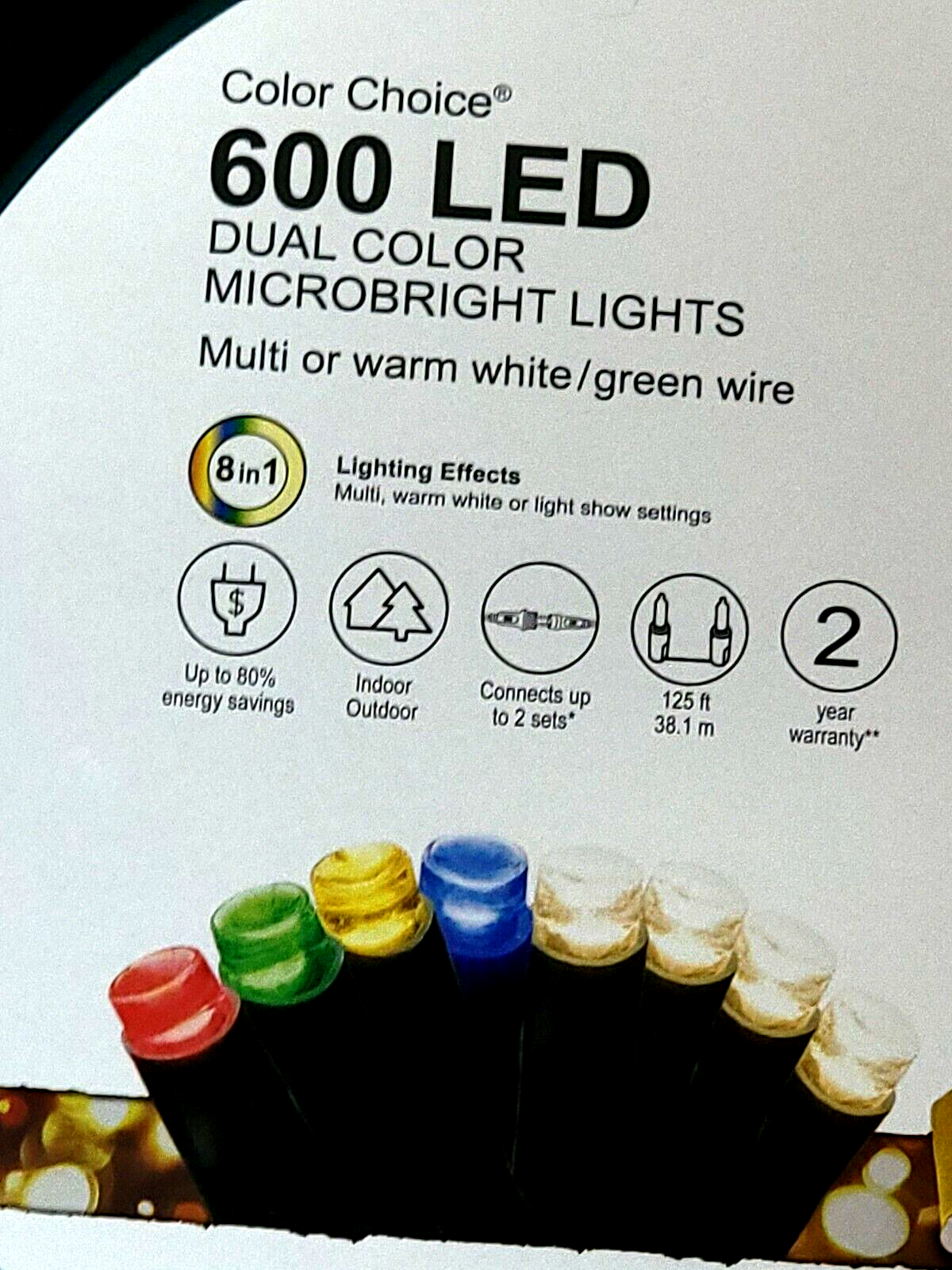 GE Color Choice 600 Ct Dual Color Multicolor Warm White LED MicroBright Lights GE - KOEEK