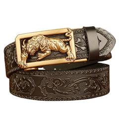 Male Leather Belt tiger Dragon Belt Cowhide for Men Automatic Buckle 07FC0E-D4 - KOEEK