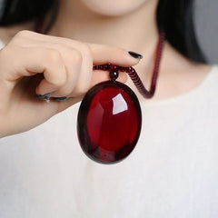 Natural Red Resin Pendant Long Sweater Chain Necklace Jewelry for Women 07FC0E-D4 - KOEEK