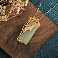 Jade Pendant Necklace Charm 18K Gold Plated Chain Phoenix Bird Dainty Gemstone 07FC0E-D4 - KOEEK