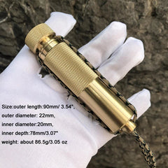 Hot EDC Brass Waterproof Pill Case Container Box Pendant w/ Compass Outdoor Tool 07FC0E-D4 - KOEEK