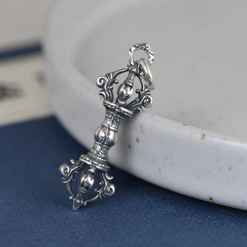 Real 925 Sterling Silver Buddhist Blessing Vajra Pendant 1.73inch L 07FC0E-D4 - KOEEK