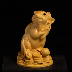 Huangyang Wood Carving, Yuanbao Mouse Handicraft, Solid Wood Mouse Ornament 07FC0E-D4 - KOEEK