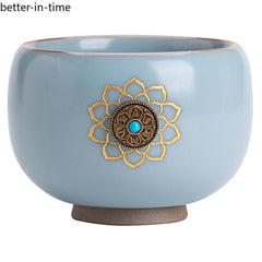 120ml Ceramic Ru Kiln Tea Drinking Cup Crackle Glaze Master Cup Kung Fu Tea Set 07FC0E-D4 - KOEEK