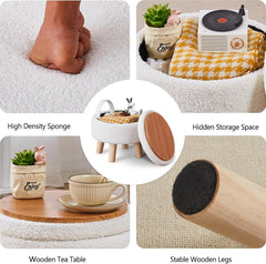 Storage Ottoman with Modern Round Footrest with Soft Upholstered Seat Cushion, 07FC0E-D4 - KOEEK