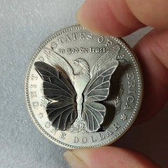 Movable Mechanism Coin " Silver Butterfly" Plated Amazing Hobo Art 07FC0E-D4 - KOEEK