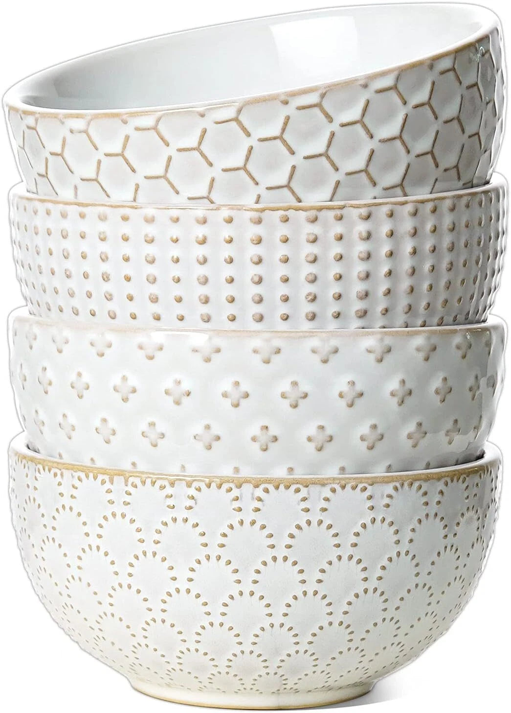 Cereal Bowl, 26 oz, Kitchen Ceramic Soup Bowl, 6 inch, Set of 4, Arctic White 07FC0E-D4 - KOEEK