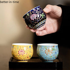 80ml Enamel Color Twisted Lotus Ceramic Master Cup Chinese Retro Kung Fu Tea Set 07FC0E-D4 - KOEEK