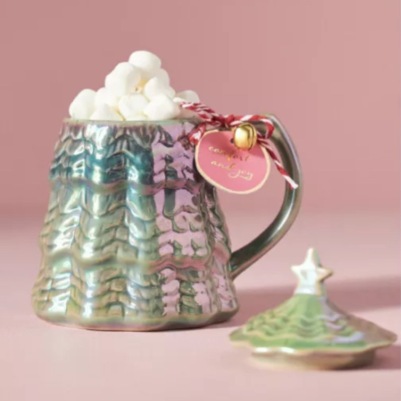 Anthropologie Merry Luster Tree Lidded Mug Holly Green Holiday Christmas ANTHROPOLOGIE - KOEEK
