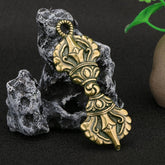 3.1"Vintage Brass China Golden Buddha's Demon-Dispelling Staff Pendant Amulet 07FC0E-D4 - KOEEK