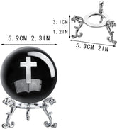 new ZEERSHEE 3D Laser Engraved Cross Bible Crystal Ball with Stand Clear ZEERSHEE - KOEEK