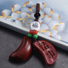 Rosewood Holy Cup Keychain Good Luck Plaque Pendant Charm Chinese Style 07FC0E-D4 - KOEEK