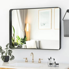 Bathroom Mirror,24" x 36"Wall Mounted Vanity Brushed Rounded Corner Metal Framed 07FC0E-D4 - KOEEK