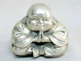 2"Ancient Silver Carved Happy Buddha Maitreya Figurine Collection 07FC0E-D4 - KOEEK