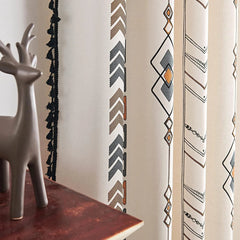 Boho Curtains Bohemian Window Treatments with Tassels Fringe & Geometric Print 07FC0E-D4 - KOEEK