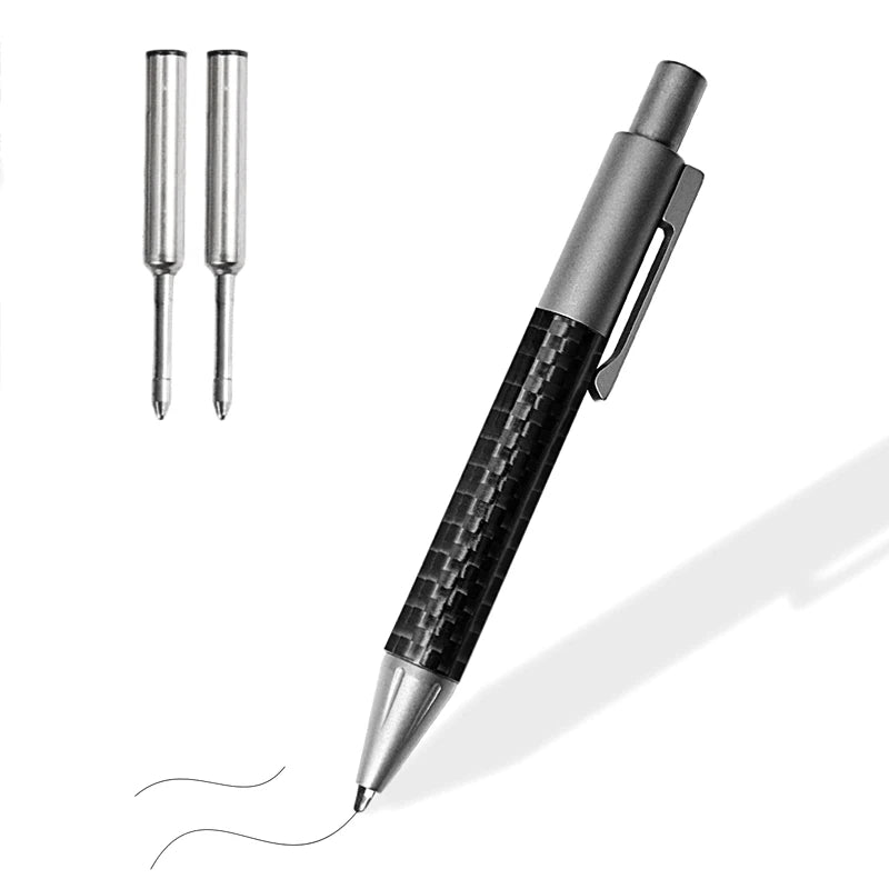 Mini Pocket Titanium + Carbon Fibre Ballpoint Pen Signature Pen w/ 2pcs Refills 07FC0E-D4 - KOEEK
