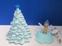 "LIGHT BLUE w/SNOW CAPS" Ceramic Christmas Tree" ly Made/ Extra Lights 07FC0E-D4 - KOEEK