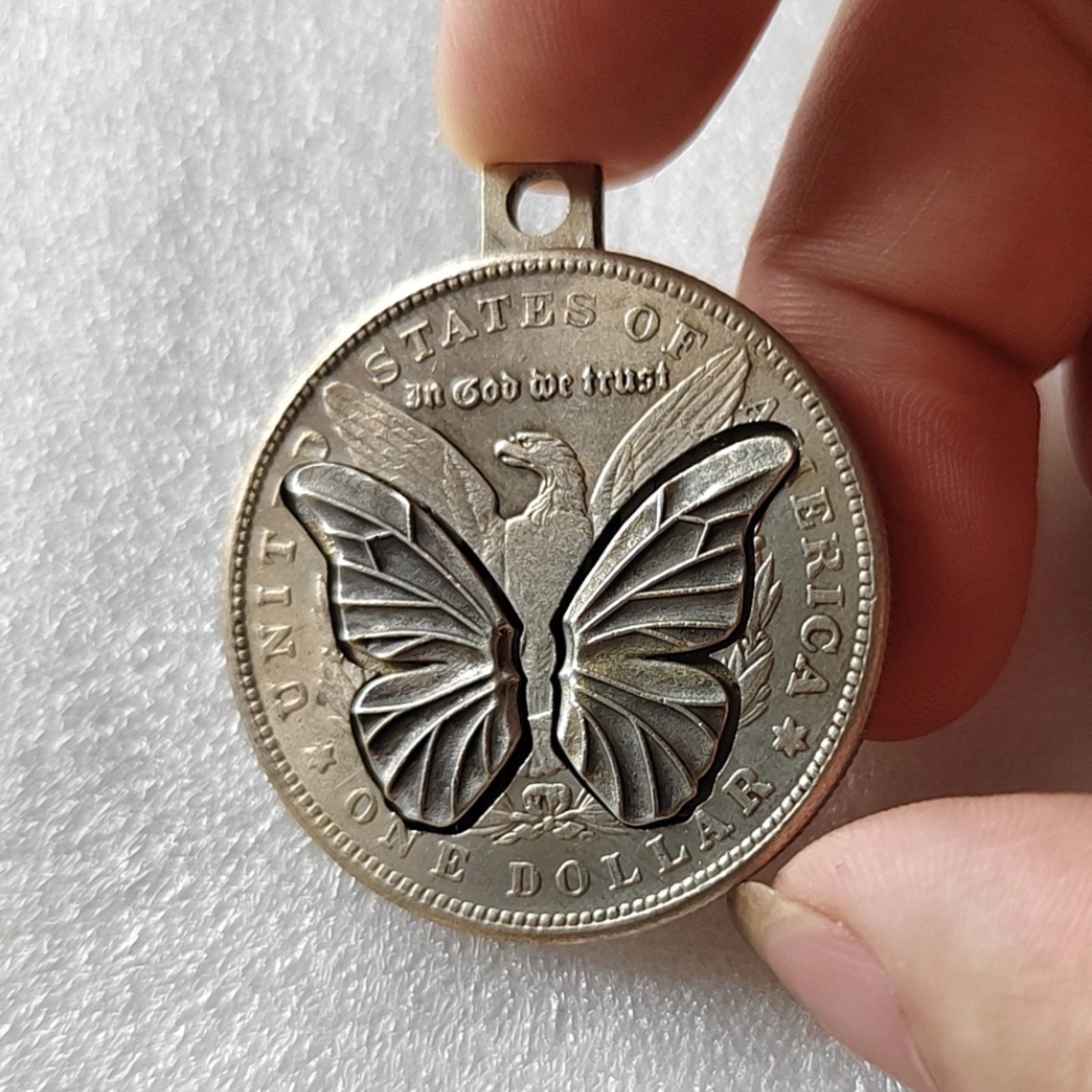 Movable Mechanism Coin " Silver Butterfly" Plated Amazing Hobo Art 07FC0E-D4 - KOEEK