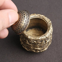 5.3cm Brass Hand-carved Crane Cat Lid Incense Burner Home Decoration Censer 07FC0E-D4 - KOEEK