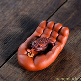 8.5cm Purple Clay Handcarved Toad Buddha Hand Tea Pet Absorbing Wealth Ornament 07FC0E-D4 - KOEEK