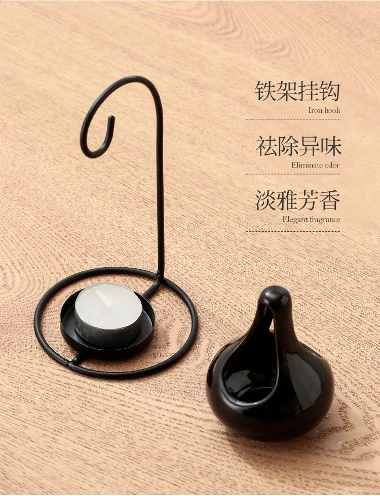 Black Hanging Aromatherapy Burner Candle Wax Warmer Lamp Home Indoor Decor 07FC0E-D4 - KOEEK