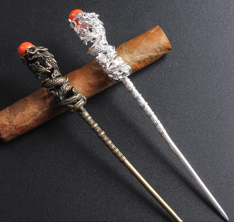 Copper Brass Dragon Cigar Needle Cigar Draw Enhancer Tool Women Hairpin Gift 07FC0E-D4 - KOEEK