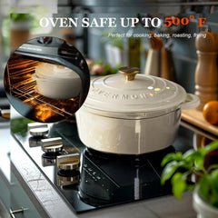 Enameled Cast Iron Dutch Oven - 5.5QT Pan with Lid Cookbook and Cotton Pan Mat 07FC0E-D4 - KOEEK