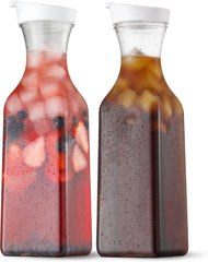 Plastic 50 Oz Water Carafe Flip Top Lid,Set of 2 Square Base Juice Containers 07FC0E-D4 - KOEEK