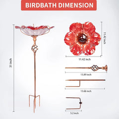 31 Inch Tall Glass Bird Pond Feeder with Metal Stake Garden Patio Outdoor Red 07FC0E-D4 - KOEEK