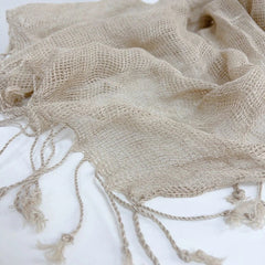 Mens Flax Linen Natural Beige Scarf Breathable Tasseled Neckerchief Shawl 07FC0E-D4 - KOEEK