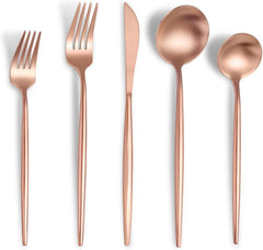 Matte Rose Gold and Silver Flatware Set for 6, Brushed Stainless Steel Flatware