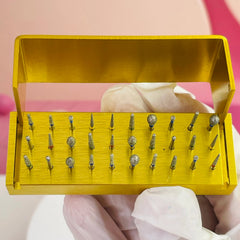 30pcs Dental Diamond Burs Drill+Disinfection Bur Block High Speed Handpiece Kit 07FC0E-D4 - KOEEK