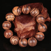 20 mm Vietnam Agarwood Wooden Bracelets Tiger Pattern Buddha Round Beads 07FC0E-D4 - KOEEK