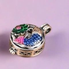 Small Hollow Box Pendant Koi Fish Lotus Pendant 07FC0E-D4 - KOEEK