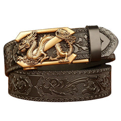 Male Leather Belt tiger Dragon Belt Cowhide for Men Automatic Buckle 07FC0E-D4 - KOEEK