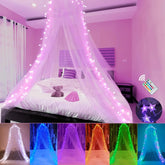 Bed Canopy with LED Star Lights, Princess Canopy Bed Curtain with 18 Colors 07FC0E-D4 - KOEEK