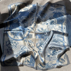 Silk Square Scarf 65*65cm Women Light Blue Flowers Kerchief Headscarf Wrap 07FC0E-D4 - KOEEK